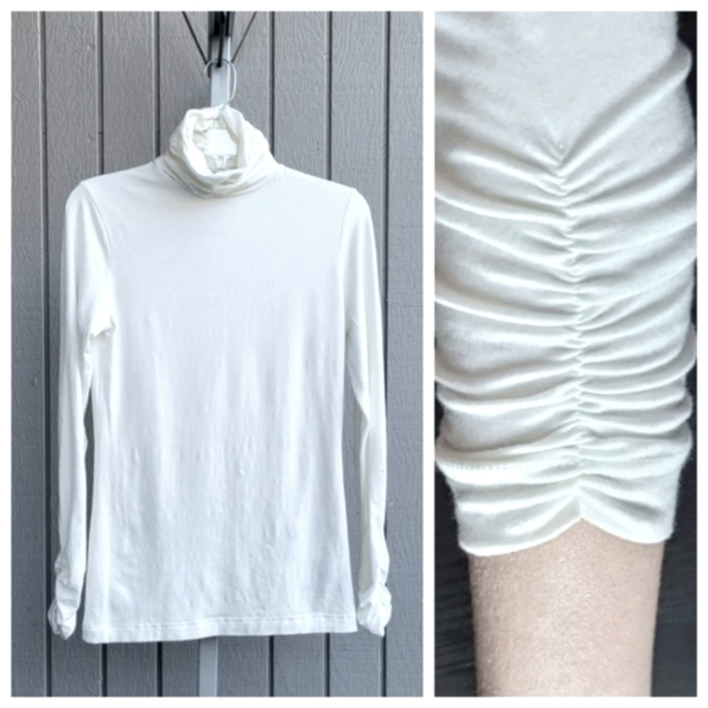Ruched Lyocell-Stretch Turtleneck Ladies Small NWOT Cream Work Casual Kersh